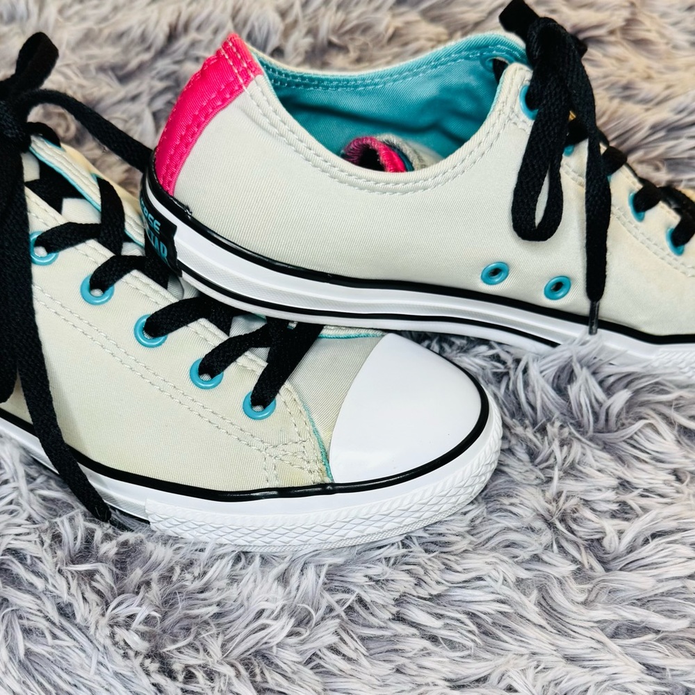 Converse Cream and Black Sneakers with Teal Accents